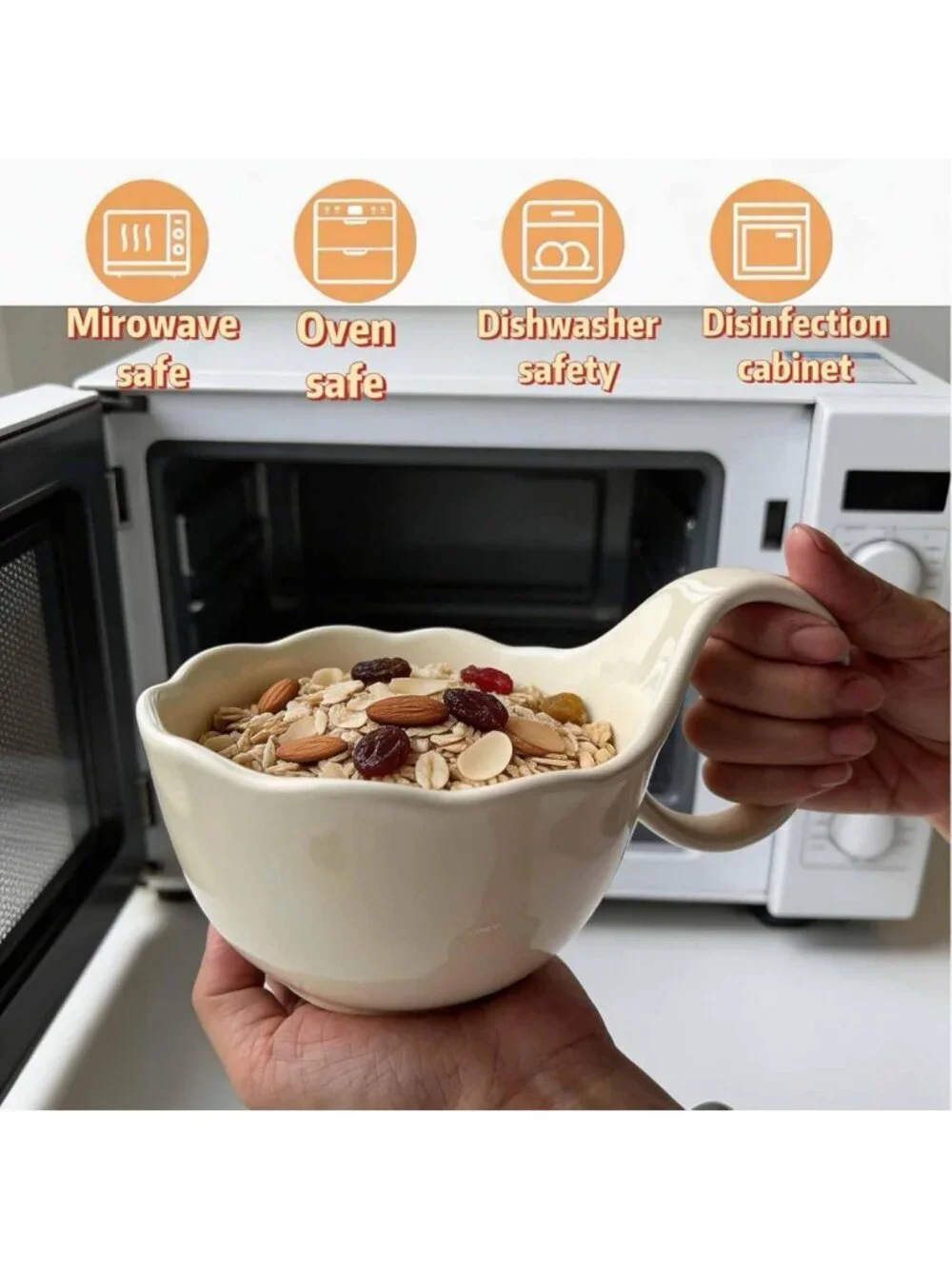 Stylish 14oz Ceramic Soup Bowls with Handles - Perfect for Oatmeal, Chili & Ice